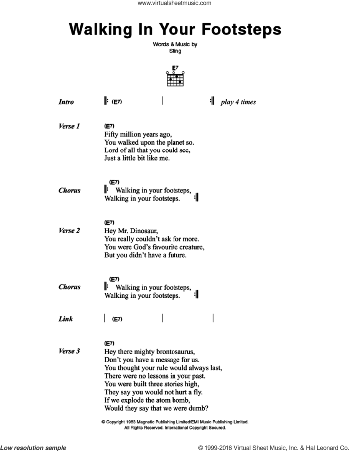 Walking In Your Footsteps sheet music for guitar (chords) by The Police and Sting, intermediate skill level