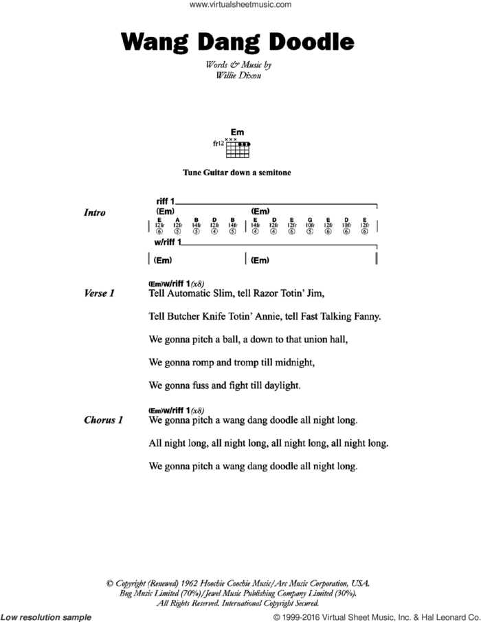 Wang Dang Doodle sheet music for guitar (chords) by Koko Taylor and Willie Dixon, intermediate skill level