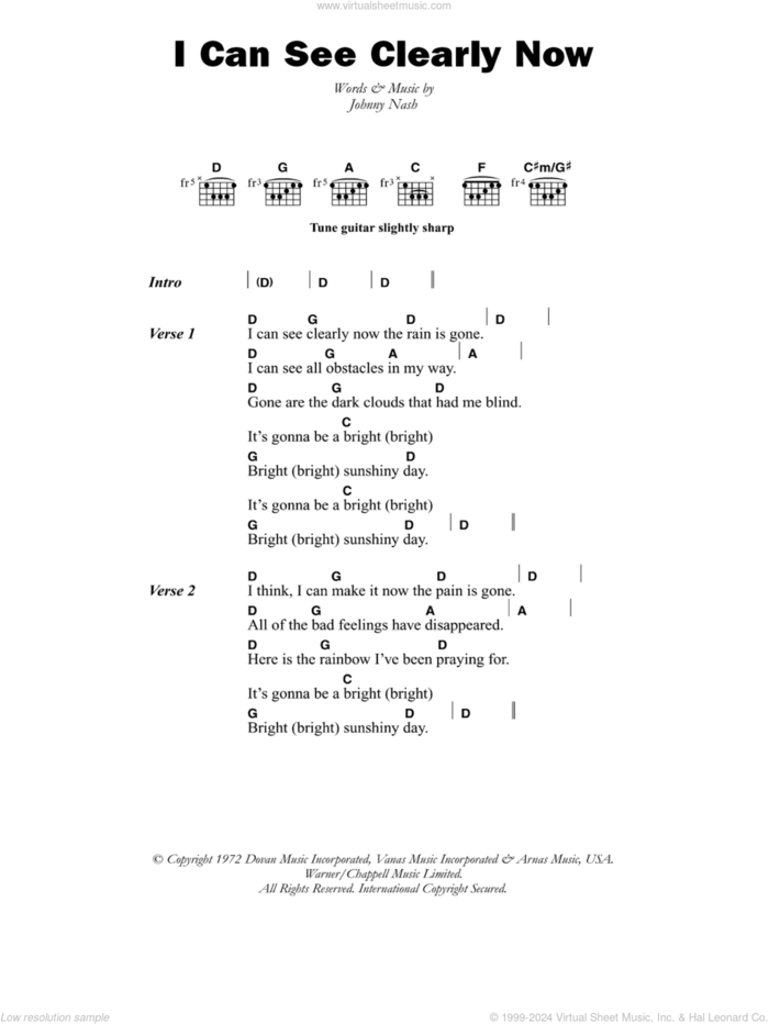 I Can See Clearly Now sheet music for guitar (chords) by Johnny Nash, intermediate skill level