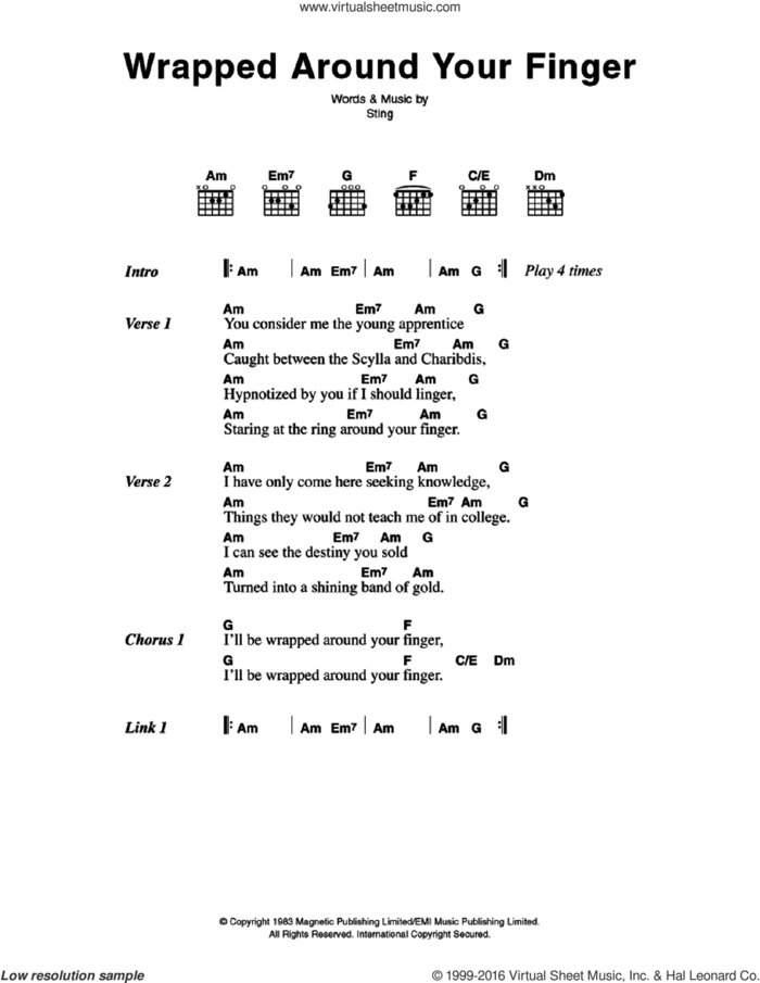 Wrapped Around Your Finger sheet music for guitar (chords) by The Police and Sting, intermediate skill level