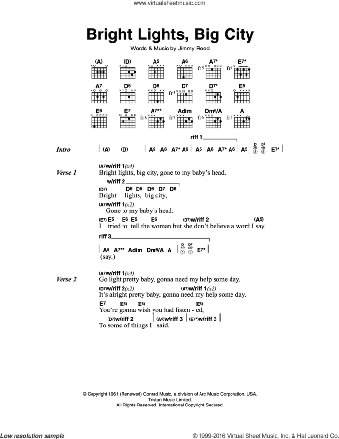 Bright Lights, Big City sheet music for guitar (chords) by Jimmy Reed, intermediate skill level