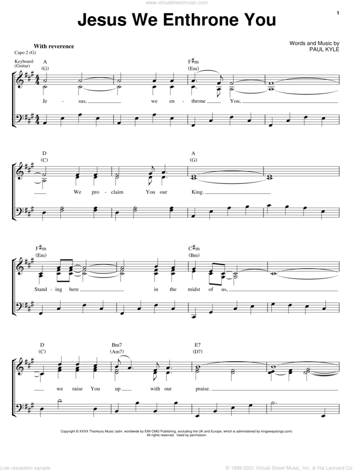 Jesus We Enthrone You sheet music for voice, piano or guitar by Paul Kyle, intermediate skill level