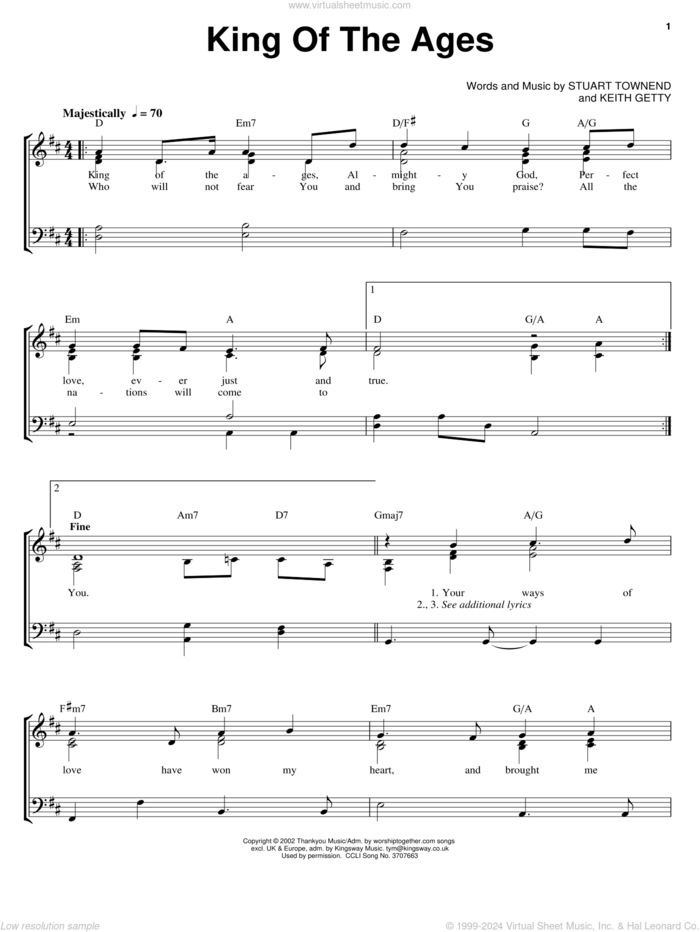 King Of The Ages sheet music for voice, piano or guitar by Stuart Townend and Keith Getty, intermediate skill level