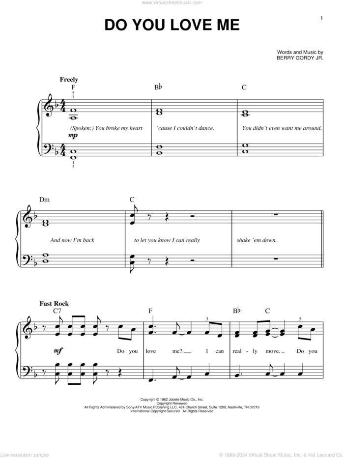 Do You Love Me sheet music for piano solo by The Dave Clark Five, The Contours and Berry Gordy Jr., easy skill level