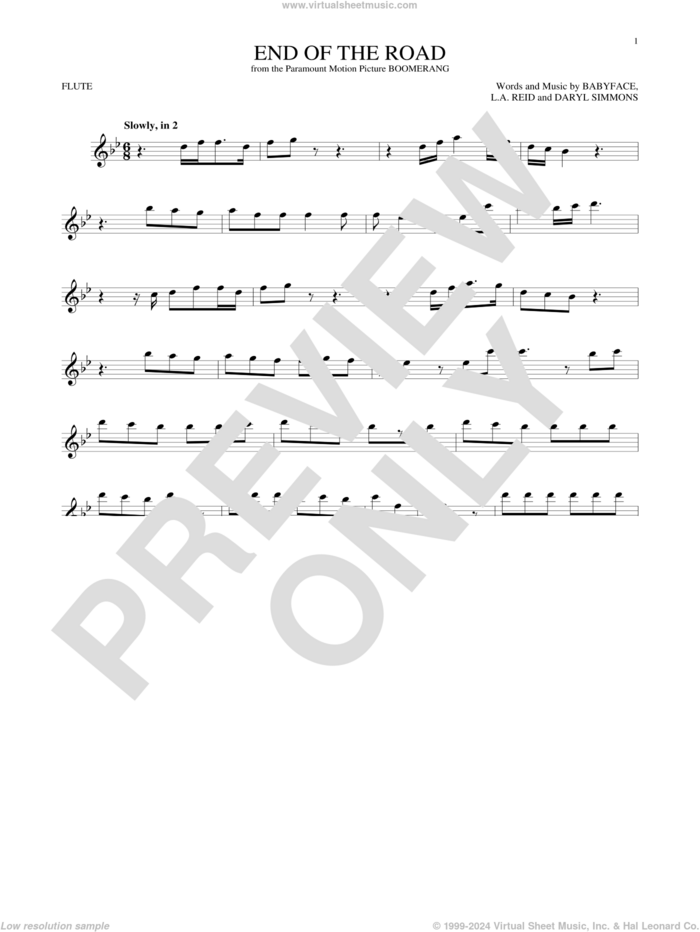 End Of The Road sheet music for flute solo by Boyz II Men, Babyface, DARYL SIMMONS and L.A. Reid, intermediate skill level