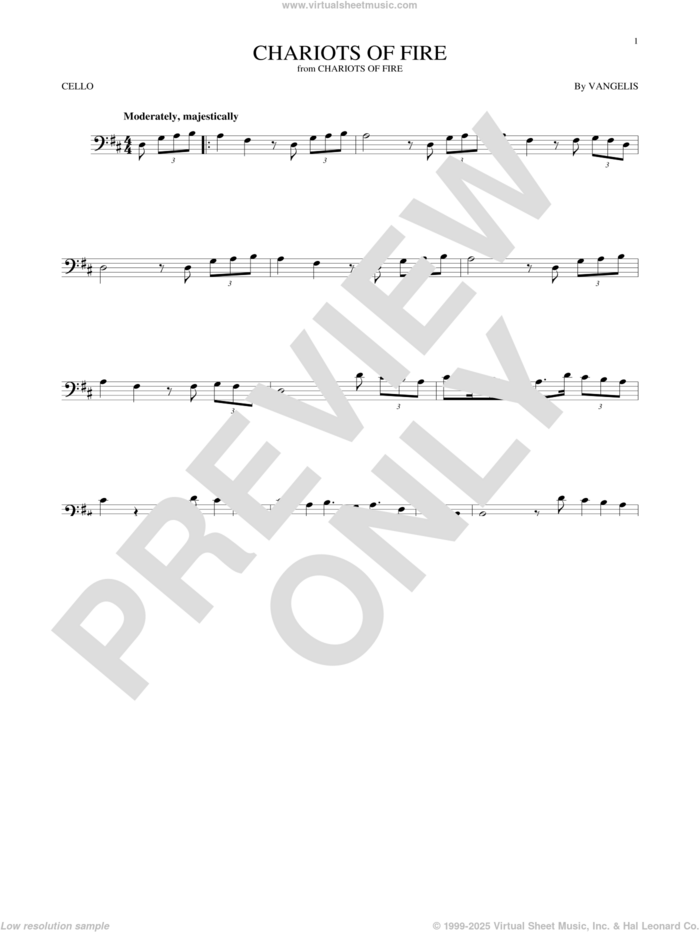 Chariots Of Fire sheet music for cello solo by Vangelis, intermediate skill level