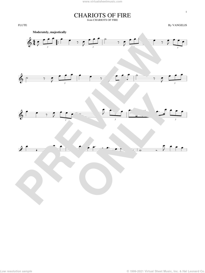 Chariots Of Fire sheet music for flute solo by Vangelis, intermediate skill level