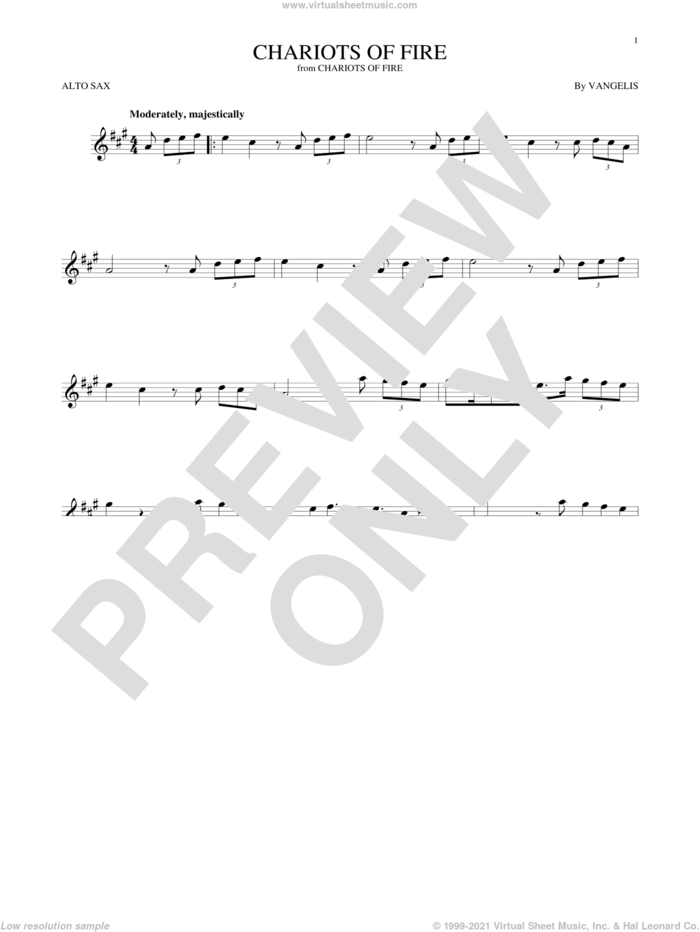 Chariots Of Fire sheet music for alto saxophone solo by Vangelis, intermediate skill level