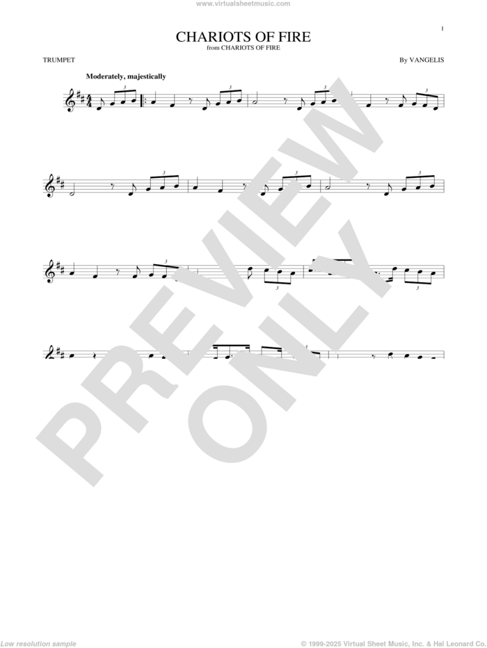 Chariots Of Fire sheet music for trumpet solo by Vangelis, intermediate skill level