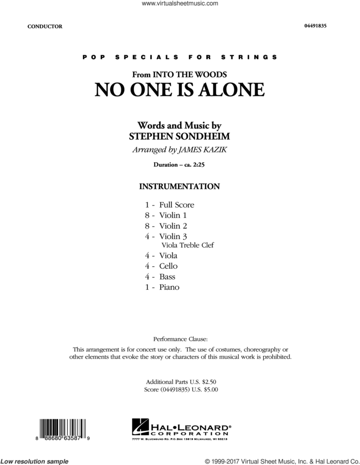 No One Is Alone (from Into The Woods) (COMPLETE) sheet music for orchestra by Stephen Sondheim and James Kazik, intermediate skill level