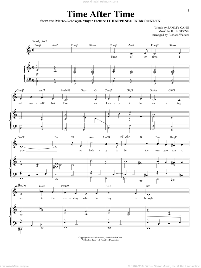 Time After Time sheet music for voice and piano by Sammy Cahn, Richard Walters and Jule Styne, wedding score, intermediate skill level