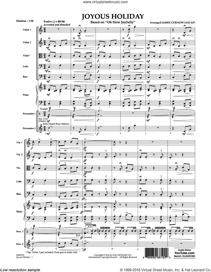 Joyous Holiday (based on Oh How Joyfully) (COMPLETE) sheet music for orchestra by James Curnow, intermediate skill level
