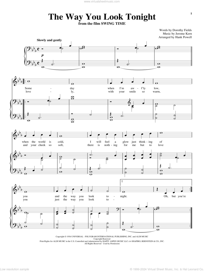 The Way You Look Tonight sheet music for voice and piano by Jerome Kern and Dorothy Fields, wedding score, intermediate skill level