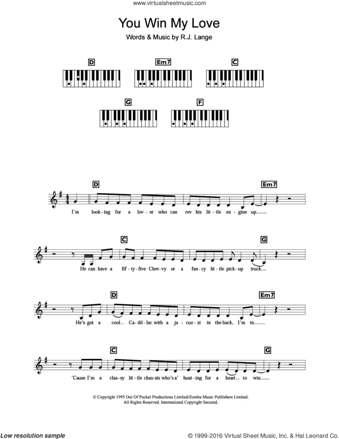 You Win My Love sheet music for piano solo (chords, lyrics, melody) by Shania Twain and Robert John Lange, intermediate piano (chords, lyrics, melody)