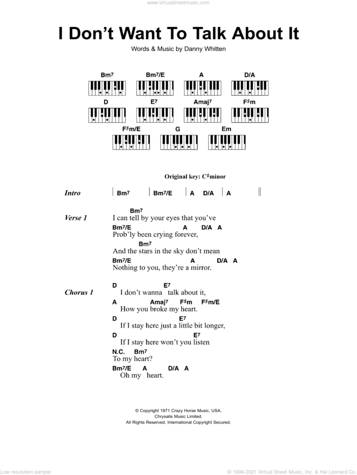 I Don't Want To Talk About It sheet music for piano solo (chords, lyrics, melody) by Rod Stewart, Everything But The Girl and Danny Whitten, intermediate piano (chords, lyrics, melody)