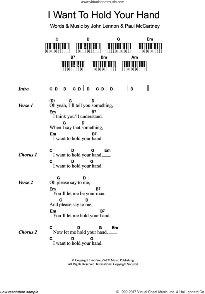 I Want To Hold Your Hand sheet music for piano solo (chords, lyrics, melody) by The Beatles, John Lennon and Paul McCartney, intermediate piano (chords, lyrics, melody)