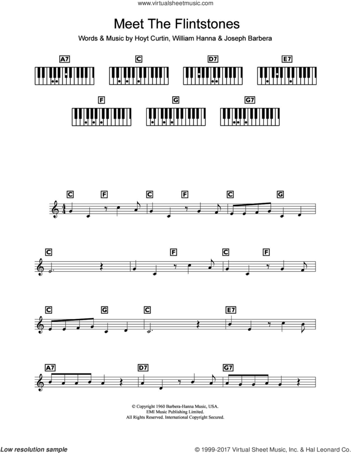 (Meet The) Flintstones sheet music for piano solo (chords, lyrics, melody) by Hoyt Curtin, Joseph Barbera and William Hanna, intermediate piano (chords, lyrics, melody)