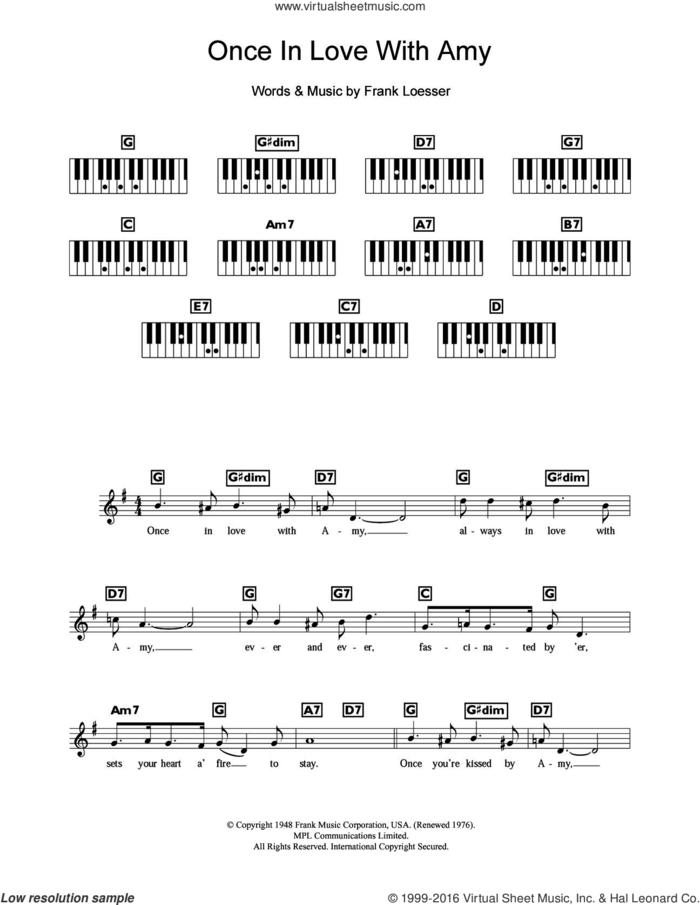 Once In Love With Amy (from Where's Charley?) sheet music for piano solo (chords, lyrics, melody) by Frank Loesser, intermediate piano (chords, lyrics, melody)