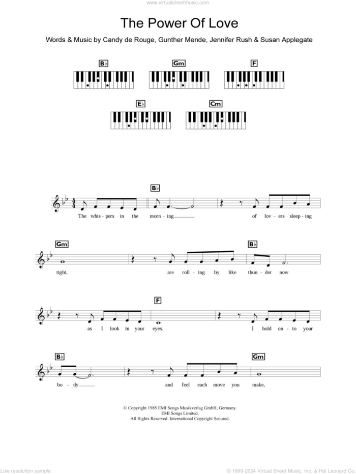 The Power Of Love sheet music for piano solo (chords, lyrics, melody) by Celine Dion, Candy de Rouge, Gunther Mende, Jennifer Rush and Mary Susan Applegate, intermediate piano (chords, lyrics, melody)