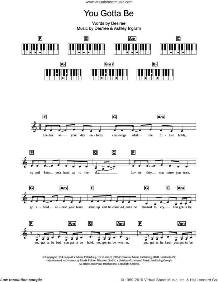 You Gotta Be sheet music for piano solo (chords, lyrics, melody) by Des'ree and Ashley Ingram, intermediate piano (chords, lyrics, melody)