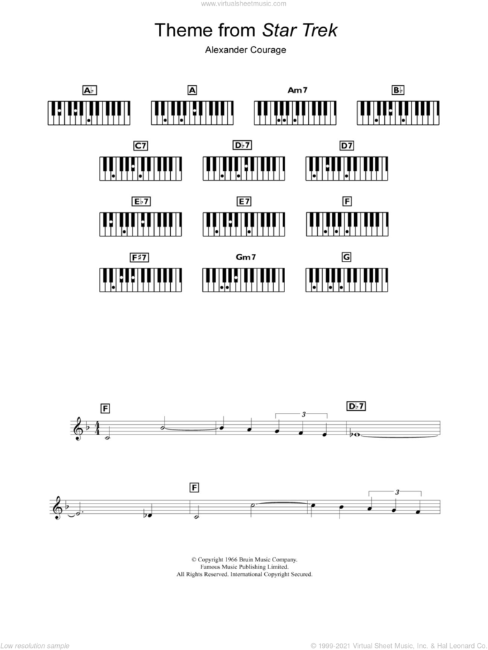 Theme from Star Trek sheet music for piano solo (chords, lyrics, melody) by Alexander Courage, intermediate piano (chords, lyrics, melody)