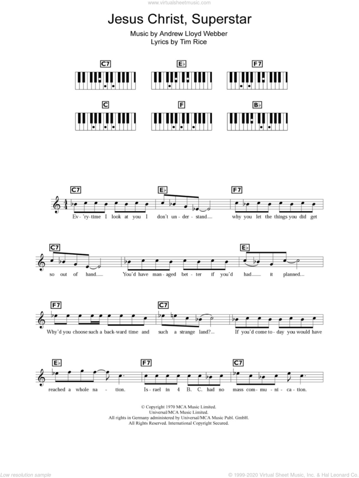 Jesus Christ, Superstar sheet music for piano solo (chords, lyrics, melody) by Andrew Lloyd Webber and Tim Rice, intermediate piano (chords, lyrics, melody)
