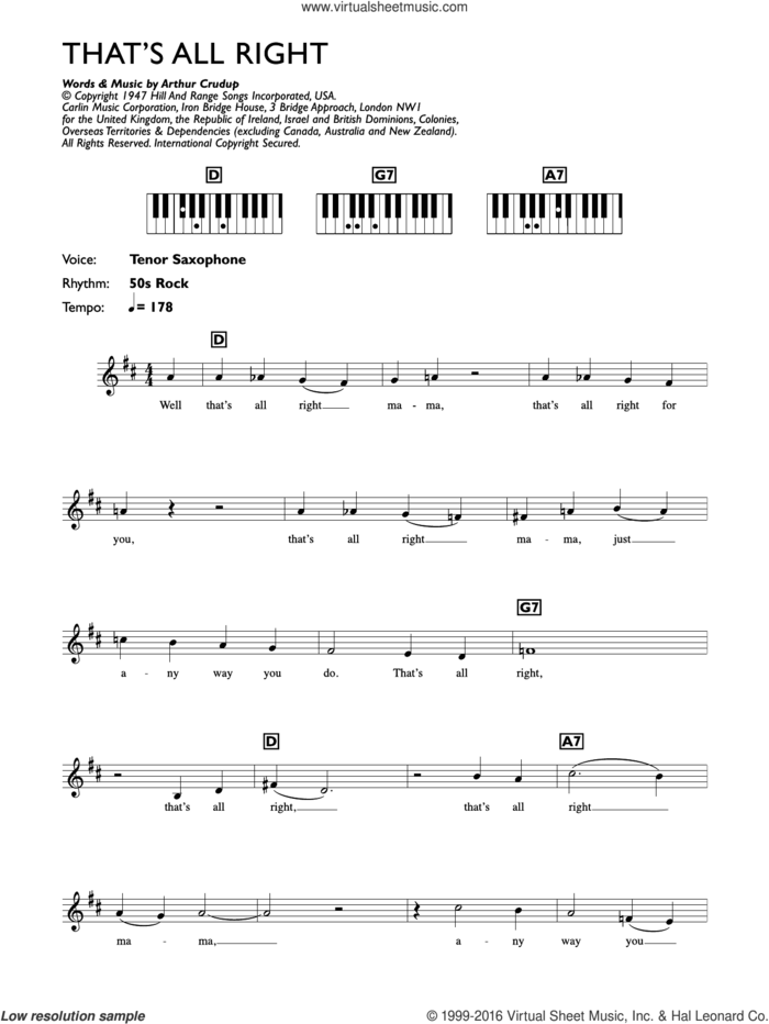 Presley That S All Right Sheet Music For Piano Solo Chords Lyrics Melody