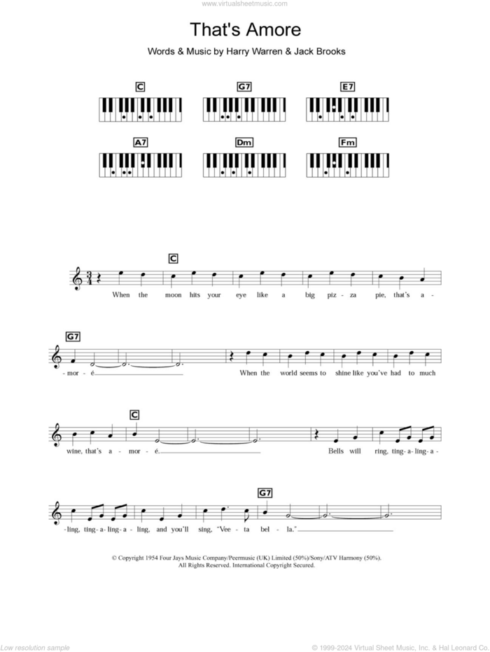 That's Amore sheet music for piano solo (chords, lyrics, melody) by Dean Martin, Harry Warren and Jack Brooks, intermediate piano (chords, lyrics, melody)