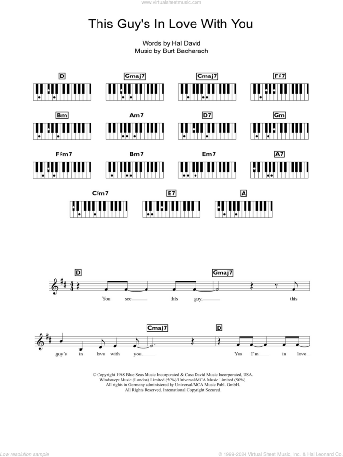 This Guy's In Love With You sheet music for piano solo (chords, lyrics, melody) by Bacharach & David, Burt Bacharach and Hal David, intermediate piano (chords, lyrics, melody)