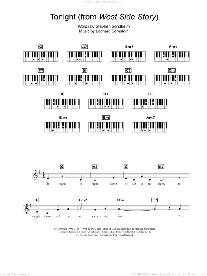 Tonight (from West Side Story) sheet music for piano solo (chords, lyrics, melody) by Leonard Bernstein, Westlife and Stephen Sondheim, intermediate piano (chords, lyrics, melody)