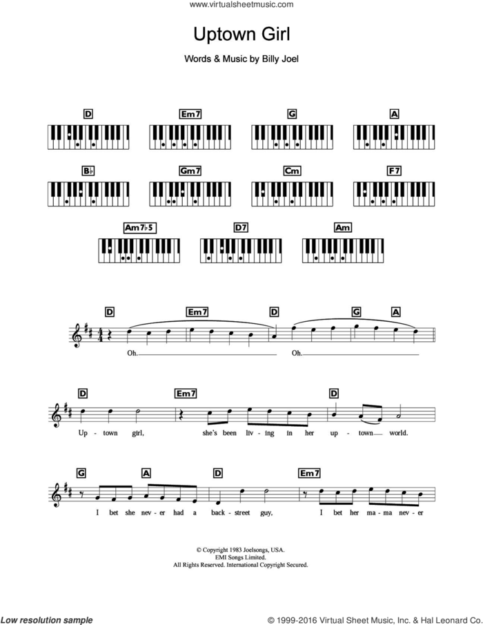 Uptown Girl sheet music for piano solo (chords, lyrics, melody) by Westlife and Billy Joel, intermediate piano (chords, lyrics, melody)