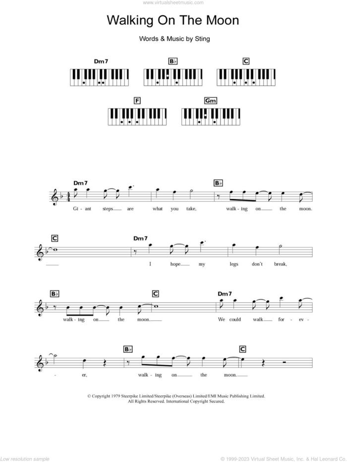 Walking On The Moon sheet music for piano solo (chords, lyrics, melody) by The Police and Sting, intermediate piano (chords, lyrics, melody)