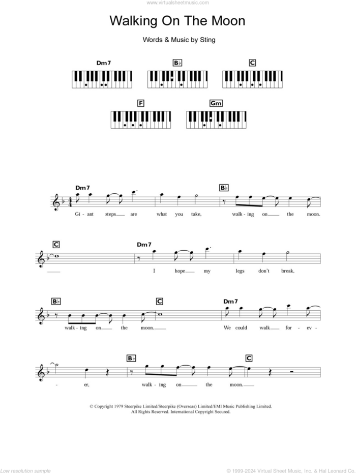 Walking On The Moon sheet music for piano solo (chords, lyrics, melody) by The Police and Sting, intermediate piano (chords, lyrics, melody)