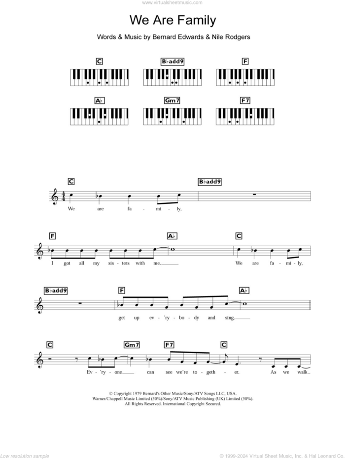 We Are Family sheet music for piano solo (chords, lyrics, melody) by Sister Sledge, Bernard Edwards and Nile Rodgers, intermediate piano (chords, lyrics, melody)