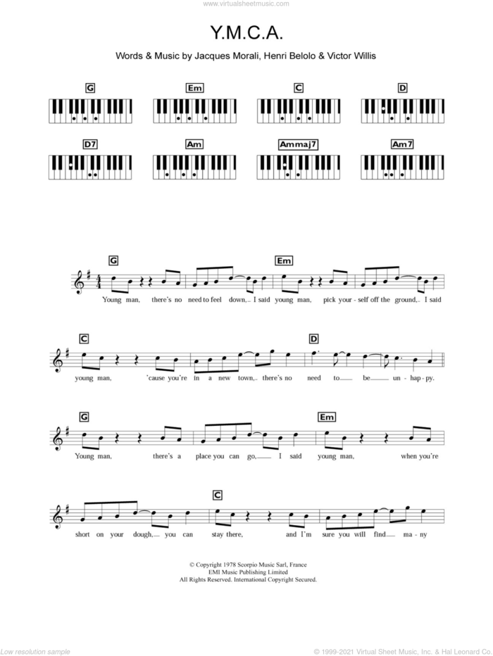 Y.M.C.A. sheet music for piano solo (keyboard) by Village People, Henri Belolo, Jacques Morali and Victor Willis, intermediate piano (keyboard)
