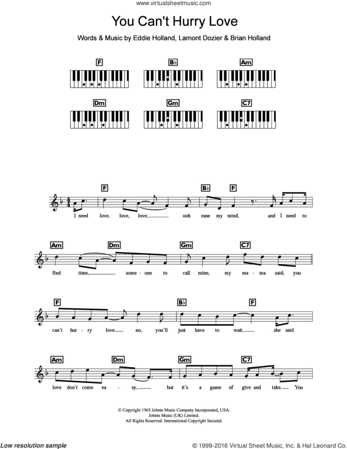 You Can't Hurry Love sheet music for piano solo (chords, lyrics, melody) by The Supremes, Phil Collins, Brian Holland, Eddie Holland and Lamont Dozier, intermediate piano (chords, lyrics, melody)