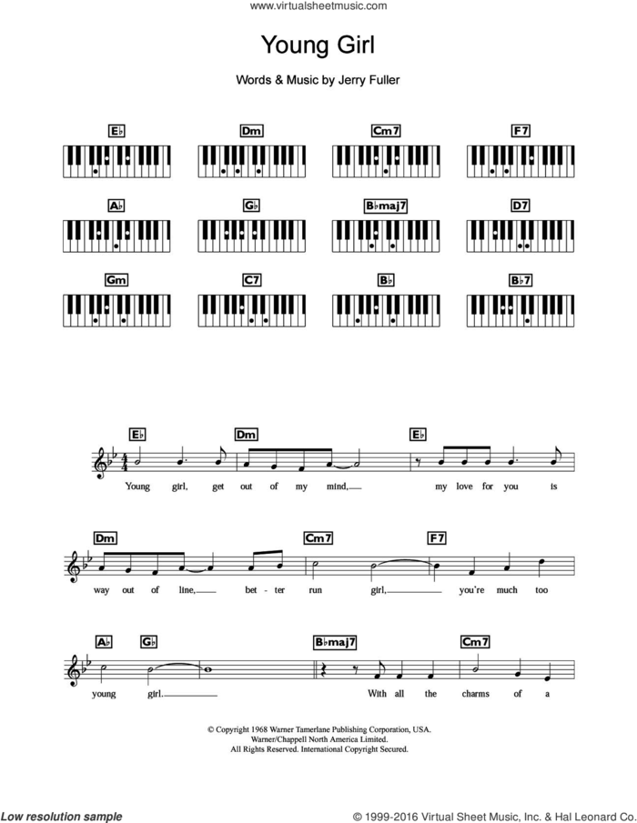 Young Girl sheet music for piano solo (chords, lyrics, melody) by Gary Puckett & The Union Gap and Jerry Fuller, intermediate piano (chords, lyrics, melody)
