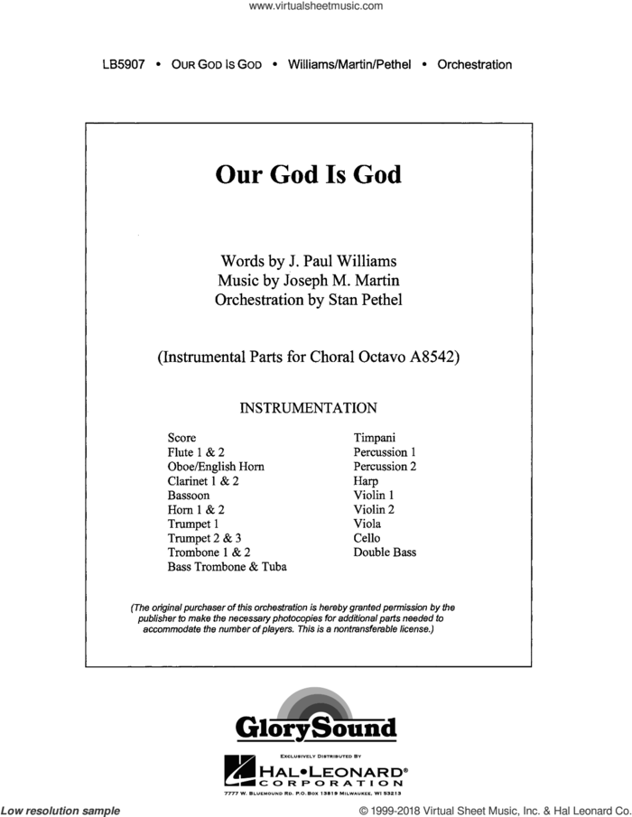 Our God Is God (COMPLETE) sheet music for orchestra/band by Joseph M. Martin and J. Paul Williams, intermediate skill level