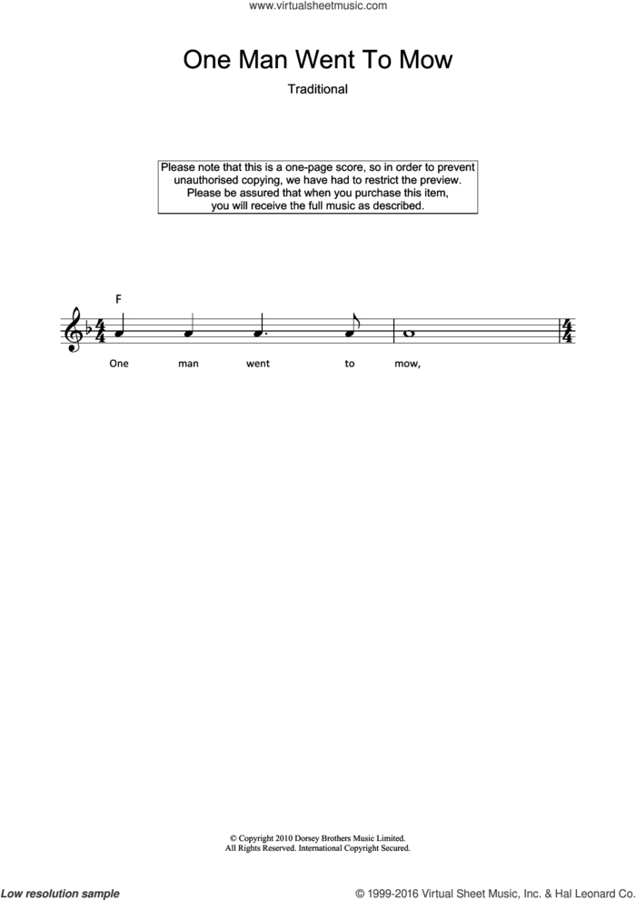 One Man Went To Mow sheet music for voice and other instruments (fake book), intermediate skill level