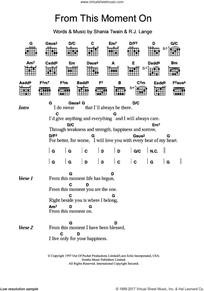 From This Moment On sheet music for guitar (chords) by Shania Twain and Robert John Lange, wedding score, intermediate skill level