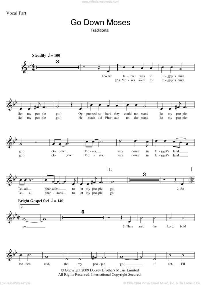 Go Down Moses sheet music for voice and other instruments (fake book) by The Golden Gate Quartet and Miscellaneous, intermediate skill level