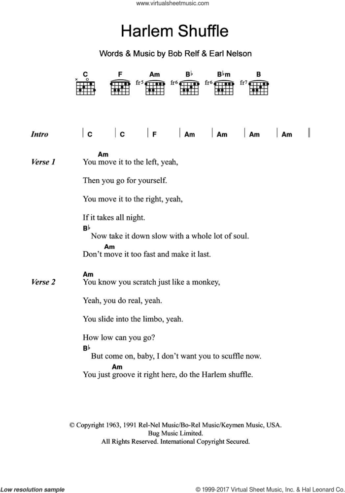 Harlem Shuffle sheet music for guitar (chords) by Bob & Earl, The Rolling Stones, Bob Relf and Earl Nelson, intermediate skill level