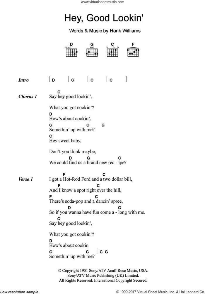 Hey, Good Lookin' sheet music for guitar (chords) by Hank Williams, intermediate skill level
