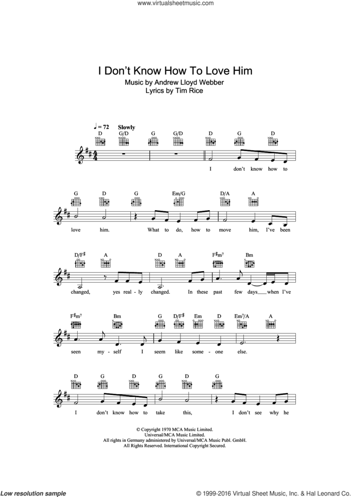 I Don't Know How To Love Him (from Jesus Christ Superstar) sheet music for voice and other instruments (fake book) by Andrew Lloyd Webber and Tim Rice, intermediate skill level