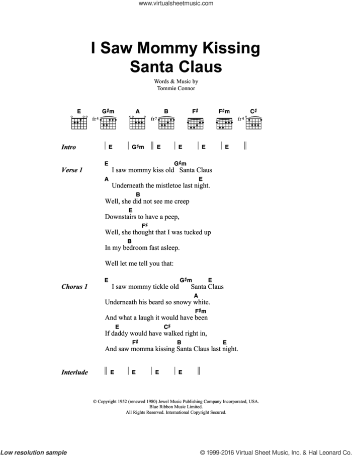 I Saw Mommy Kissing Santa Claus sheet music for guitar (chords) by Andy Williams, John Mellencamp and Tommie Connor, intermediate skill level