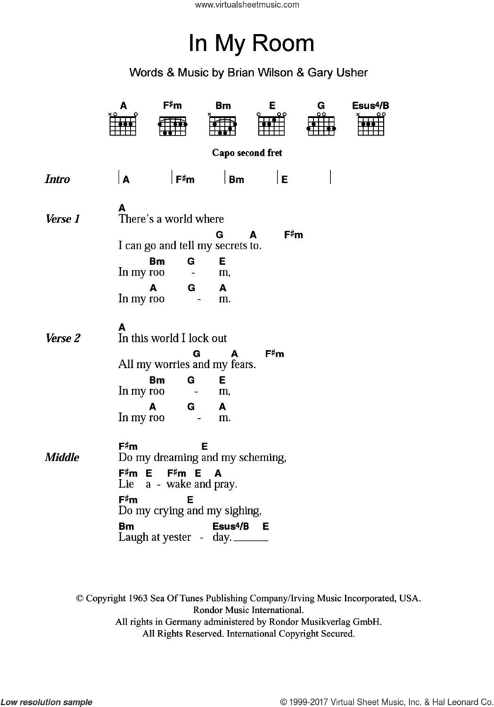 In My Room sheet music for guitar (chords) by The Beach Boys, Brian Wilson and Gary Usher, intermediate skill level