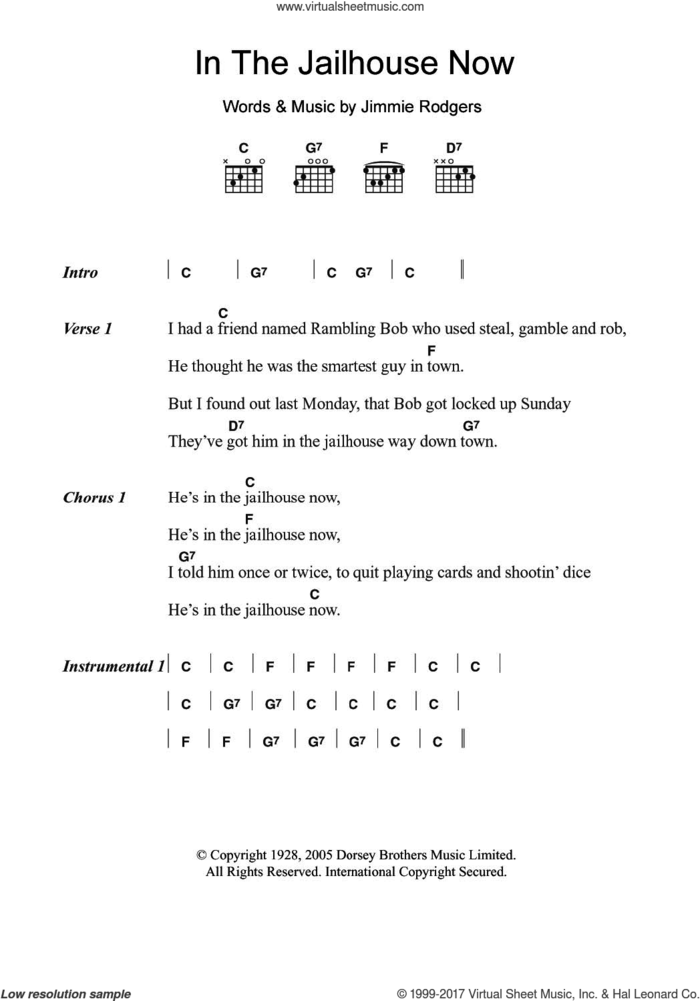 In The Jailhouse Now sheet music for guitar (chords) by Jimmie Rodgers, intermediate skill level