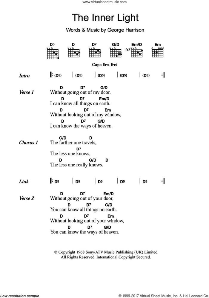 The Inner Light sheet music for guitar (chords) by The Beatles and George Harrison, intermediate skill level