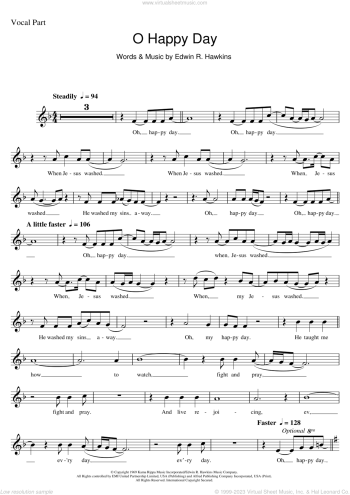 Oh Happy Day sheet music for voice and other instruments (fake book) by The Edwin Hawkins Singers and Edwin R. Hawkins, intermediate skill level
