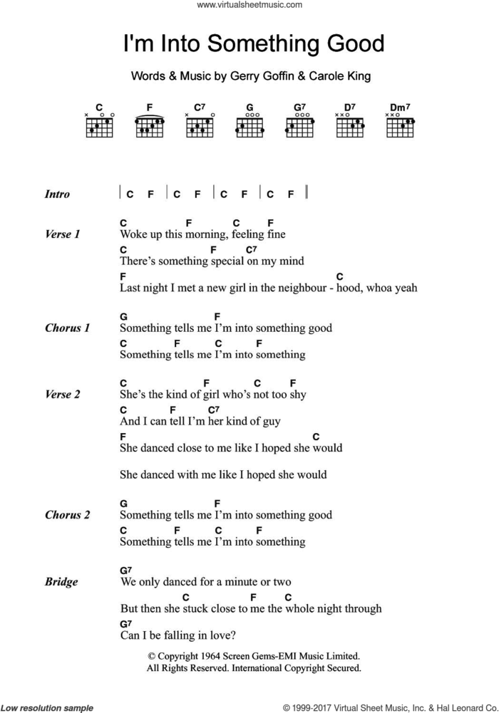 I'm Into Something Good sheet music for guitar (chords) by Herman's Hermits, Carole King and Gerry Goffin, intermediate skill level